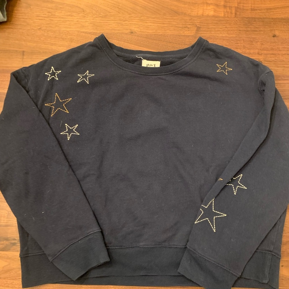 P A C T Organic Embroidered Slouchy Sweatshirt in Star Embroidered Size XL-Navy - Picture 3 of 5